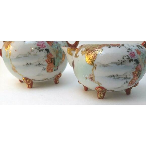 Hand Painted Japanese Geisha Girl Sugar Bowl & Creamer - Picture 11 of 12